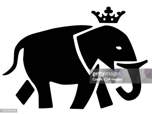 elephant wearing crown - stoßzahn stock-grafiken, -clipart, -cartoons und -symbole