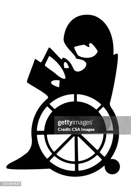 child in wheelchair reading - person reading magazine stock illustrations