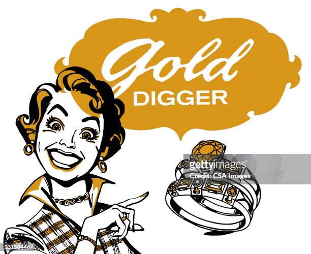 gold digger frau - zeigefinger ring stock-grafiken, -clipart, -cartoons und -symbole