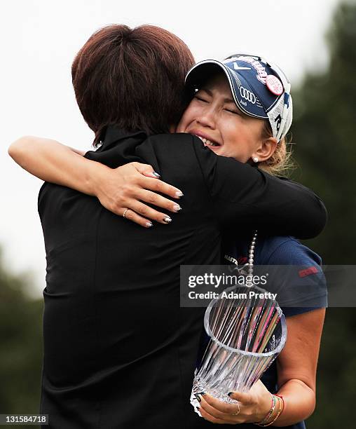 Momoko Ueda of Japan sheds a tear while celebrating victory after the 3rd playoff hole in the final round of the Mizuno Classic at Kintetsu...