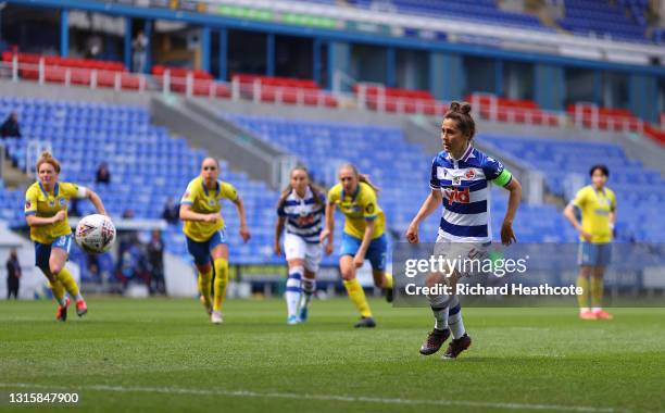 Fara Williams of Reading scores their team's first goal from the penalty spot during the Barclays FA Women's Super League match between Reading Women...