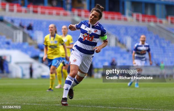 Fara Williams of Reading celebrates after scoring their team's first goal during the Barclays FA Women's Super League match between Reading Women and...