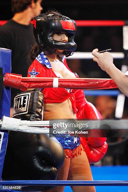 Amy Fisher rest in her corner during "Celebrity Fight Night" At The Avalon on November 5, 2011 in Hollywood, California.