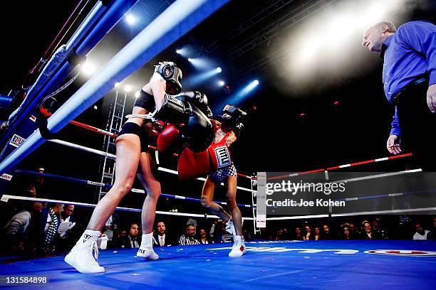 Personality Tila Tequila fights adult entertainer Cami Parker during "Celebrity Fight Night" At The Avalon on November 5, 2011 in Hollywood,...