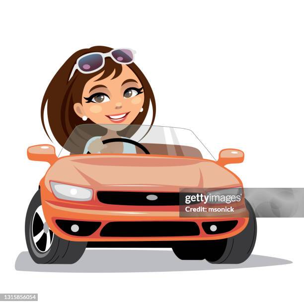 woman driving a car - woman car stock illustrations