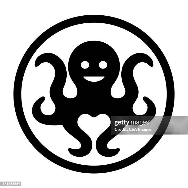 octopus in circle - krake stock-grafiken, -clipart, -cartoons und -symbole