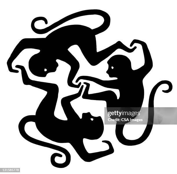 three monkey design - in silhouette zoo animals stock illustrations