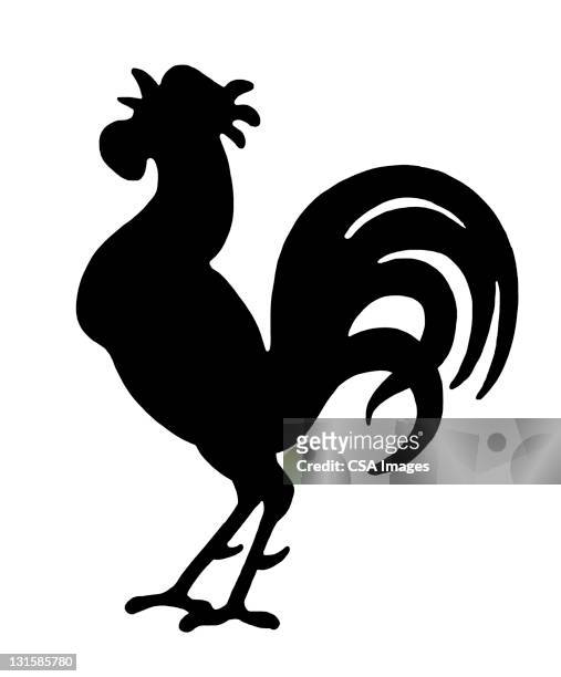 silhouette of rooster - rooster print stock illustrations