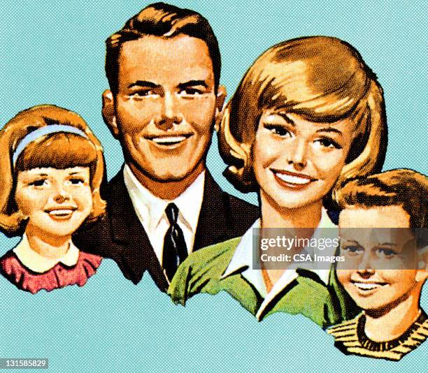 stockillustraties, clipart, cartoons en iconen met happy family smiling - daughter