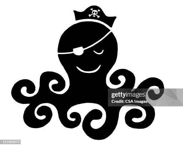 pirate octopus - eye patch stock illustrations