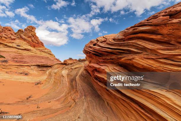 colorful rock formations and lines at coyote buttes south in arizona - the wave utah stock pictures, royalty-free photos & images