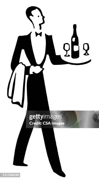 waiter carrying tray - cocktail bar stock illustrations