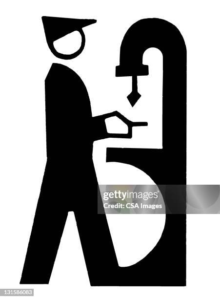 worker at machine - builder logo stock illustrations