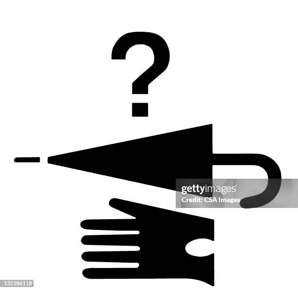 question mark, umbrella and glove - random selection icon stock illustrations