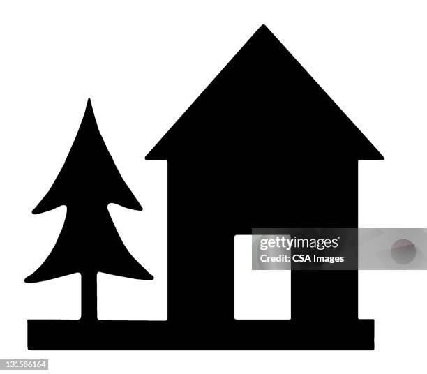 house and tree - log cabin logo stock illustrations