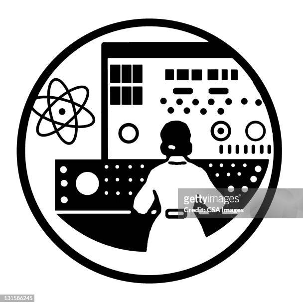 woman at computer - science logo stock illustrations