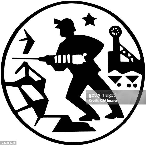 man using jackhammer - builder logo stock illustrations