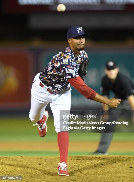 Reading pitcher Jesen Therrien Reading Fightin Phils lose 5-1 to the Richmond Flying Squirrels in a minor league class Double A Eastern League...