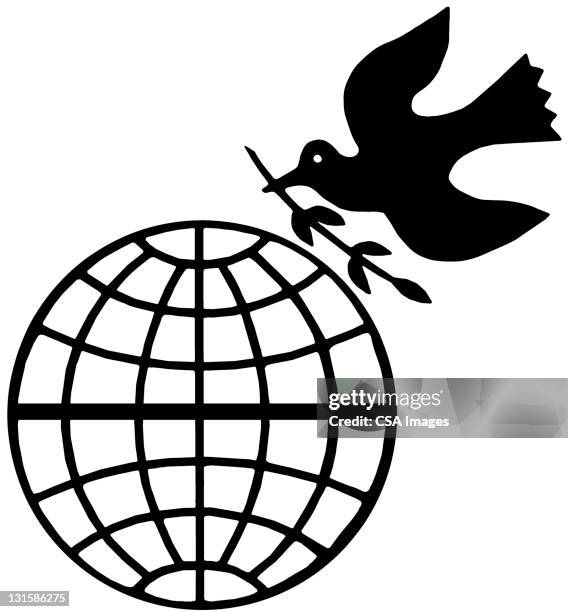 peace dove with globe - green spaces icon stock illustrations