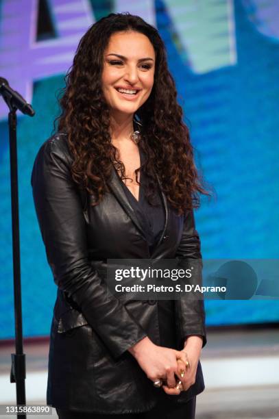 Arisa attend Quelli Che Il Calcio TV Show on May 02, 2021 in Milan, Italy.