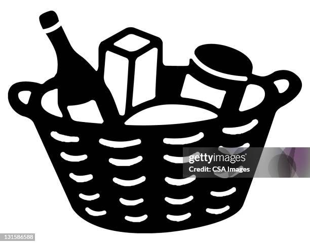 ilustraciones, imágenes clip art, dibujos animados e iconos de stock de basket of food - canasta