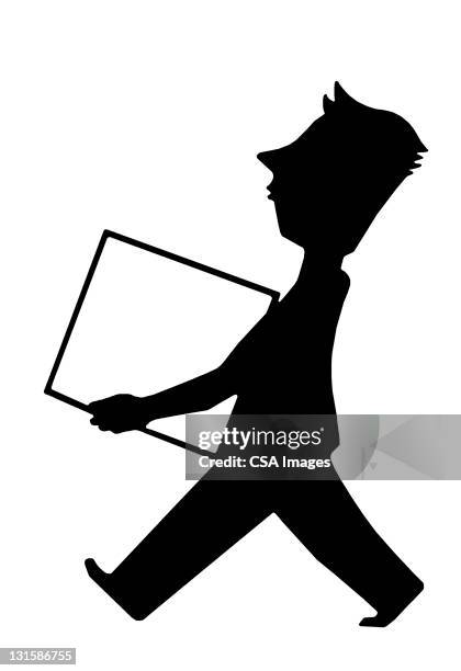 man with package - striding stock illustrations