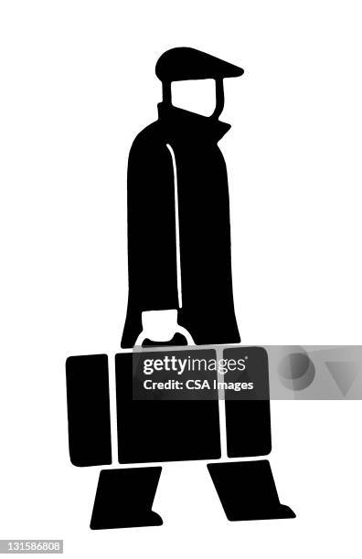 man in coat with case - valise stock illustrations