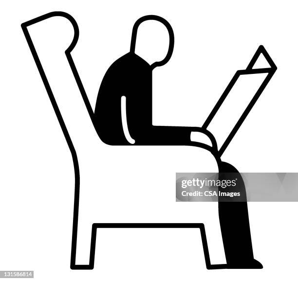 man reading newspaper - sitting alone stock illustrations