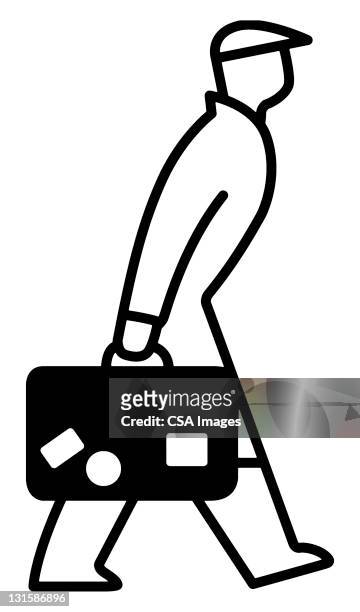man walking with suitcase - valise stock illustrations