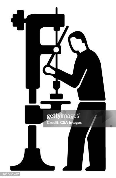 man using drill press - drill machine stock illustrations