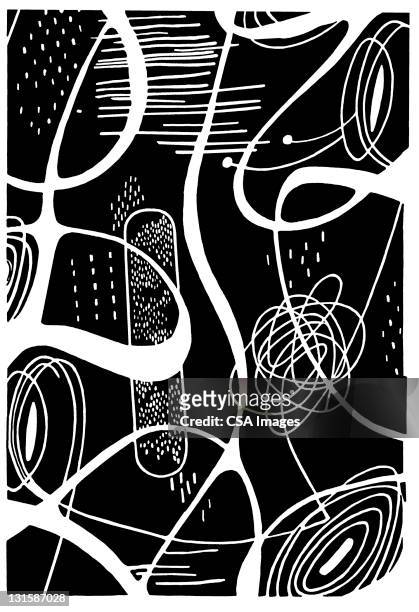 squiggle shape pattern - black and white drawing abstract stock illustrations