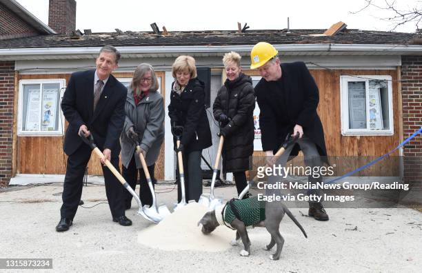 Humane Society Groundbreaking Duke, an 11-month-old pitbull terrier, helps officials with the groundbreaking Friday for a new $2 million shelter....