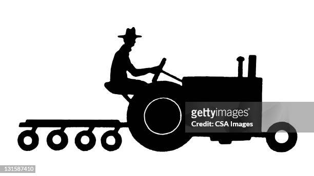 farmer on tractor - agricultural machinery stock illustrations