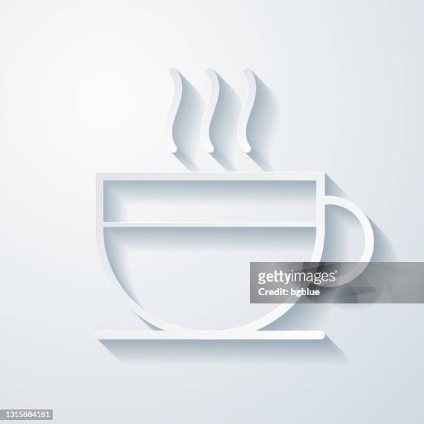 heißes getränk. icon mit papierschnitteffekt auf leerem hintergrund - blank coffee cup stock-grafiken, -clipart, -cartoons und -symbole