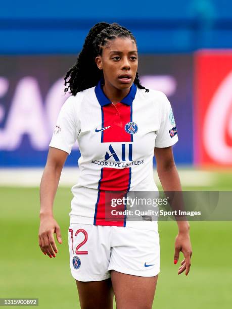 Ashley Lawrence of Paris Saint-Germain looks on during the UEFA Women's Champions League Semi Final match between FC Barcelona and Paris...