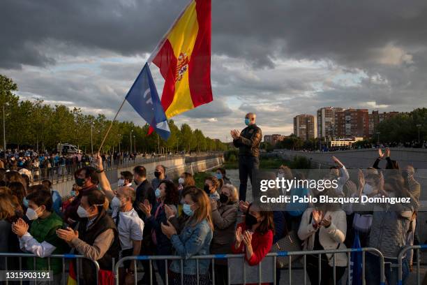 People's Party party supporters attend a rally on the last day of campaigning ahead of Madrid regional elections on May 02, 2021 in Madrid, Spain....