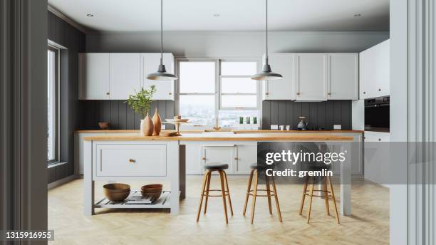 modern home kitchen - cabinet stock pictures, royalty-free photos & images