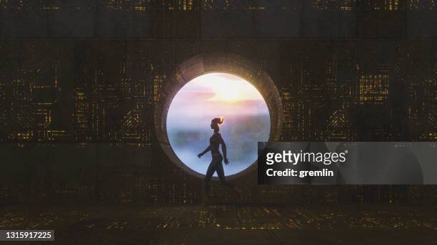 futuristic cyborg walking - cyborg stock pictures, royalty-free photos & images