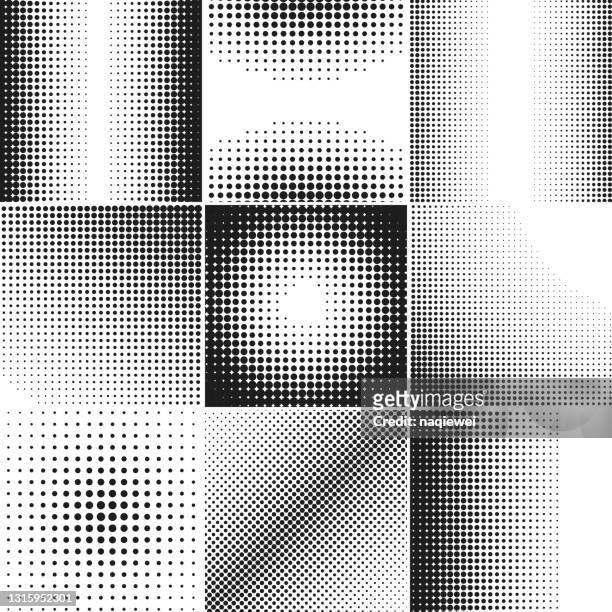 vector set of abstract monochrome dotted halftone effect texture background - data collection stock illustrations