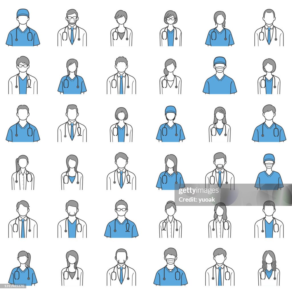 Set of doctors and nurses avatars.