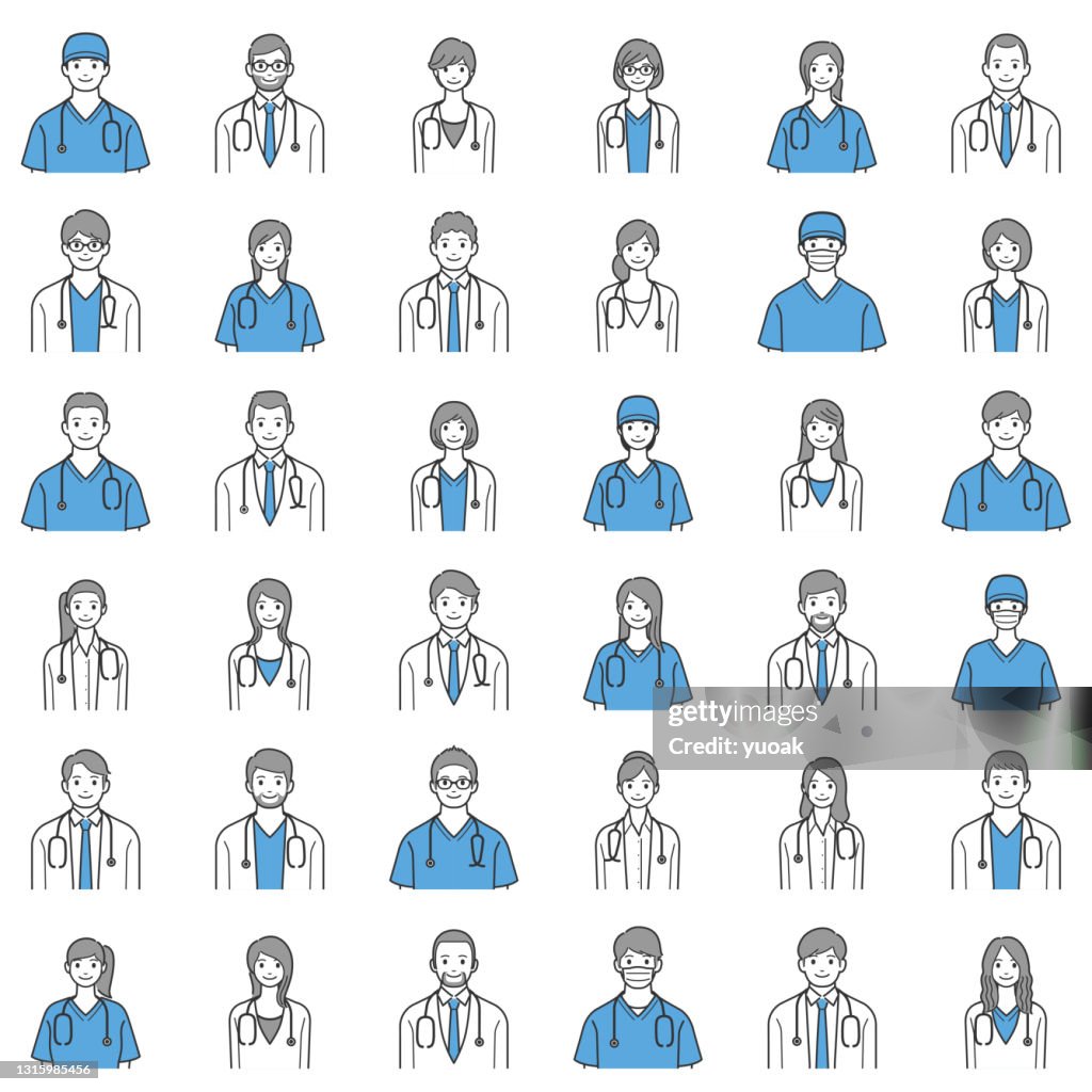 Set of doctors and nurses avatars.