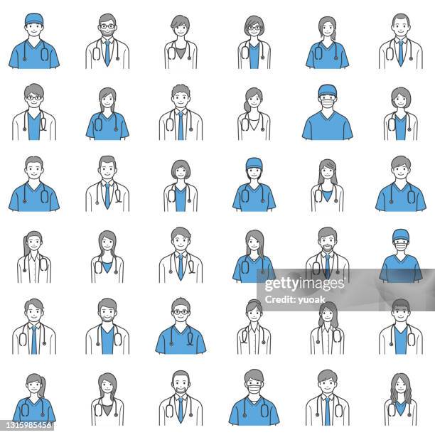set of doctors and nurses avatars. - japan old lady stock illustrations