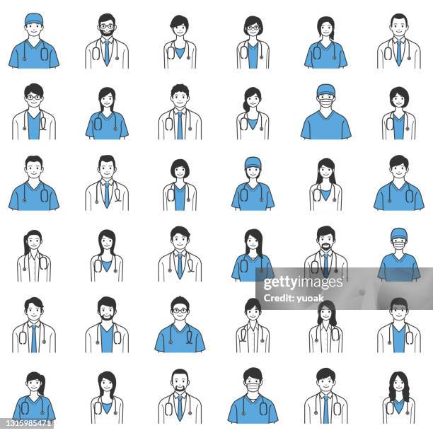 set of doctors and nurses avatars. - japan old lady stock illustrations