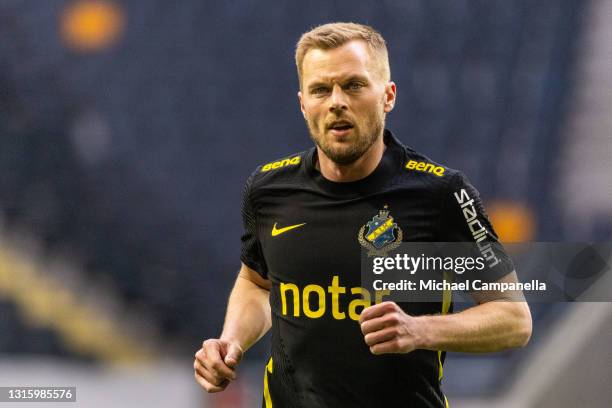 Sebastian Larsson of AIK during the Allsvenskan match between AIK and IF Elfsborg at Friends Arena on May 2, 2021 in Stockholm, Sweden.