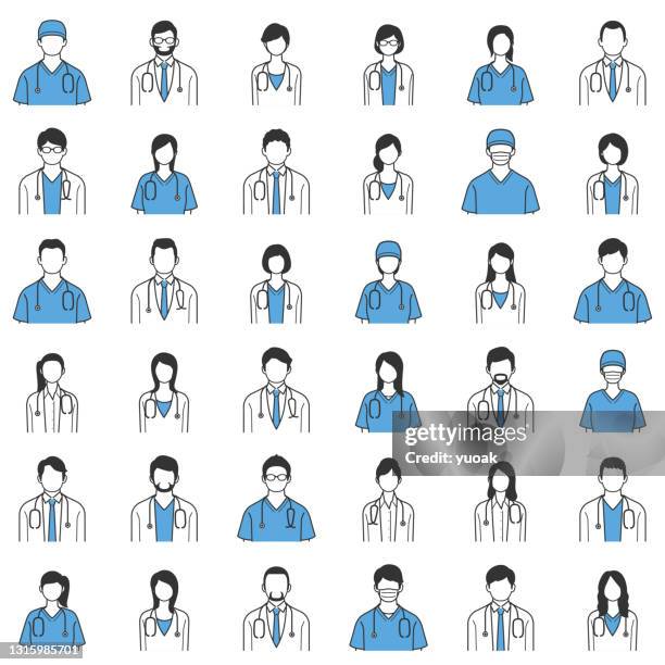 set of doctors and nurses avatars. - japan old lady stock illustrations