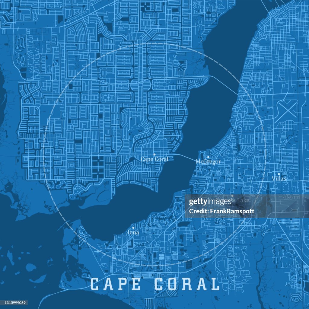 Cape Coral FL City Vector Road Map Blue Text
