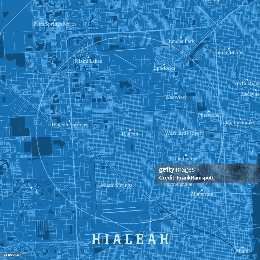 Hialeah FL City Vector Road Map Blue Text