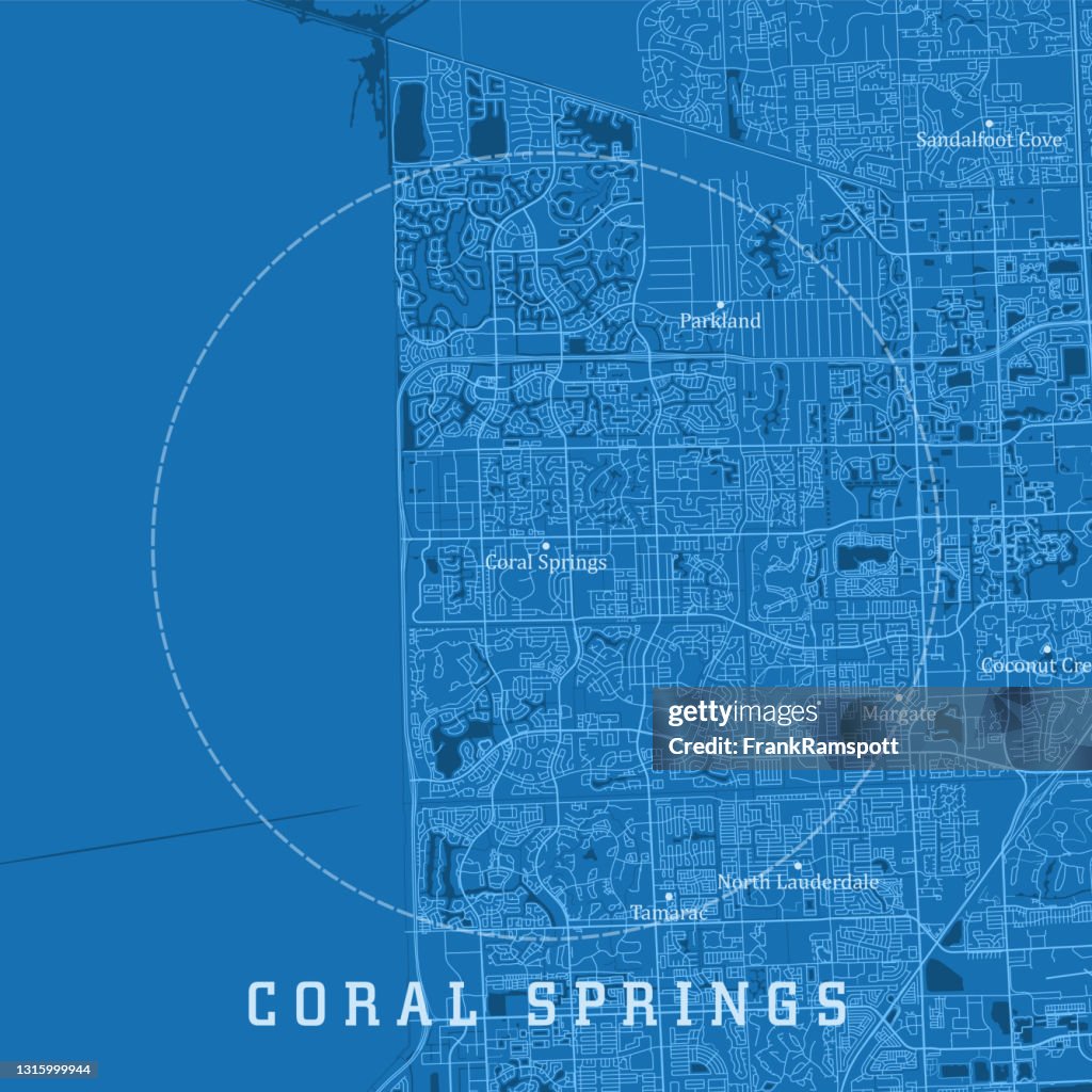 Coral Springs FL City Vector Road Map Blue Text