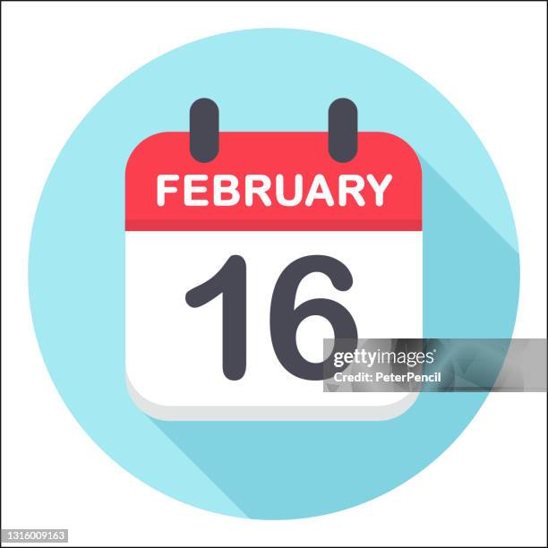 february 16 - calendar icon - round - february stock illustrations