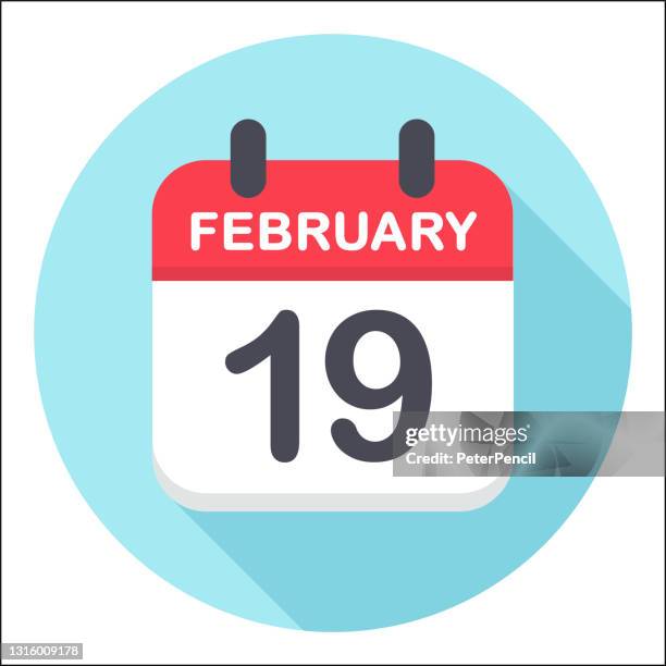 february 19 - calendar icon - round - number 19 stock illustrations
